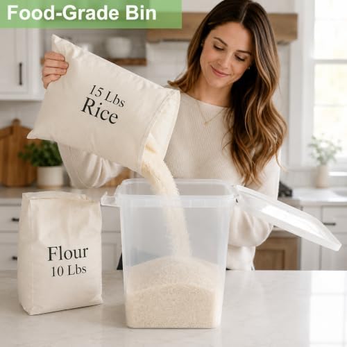 Rice Storage Container 10-15 Lbs, Airtight Flour Dry Food Bin with