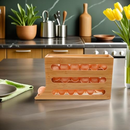 Xmas Rolling Egg Holder for Fridge 4 Tiers Wooden Drawer