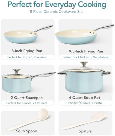 MICHELANGELO Pots and Pans Set Non Stick, 8-Piece Ti-infused Ceramic