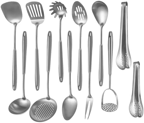 304 Stainlss Steel Kitchen Utensils Set, 12 Pcs Long Metal Cooking