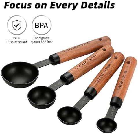 Wooden Handle Measuring Cups & Spoons Set 8-Piece – Stainless Steel