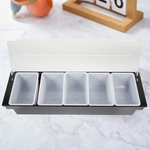 Plastic Fruit Box Storage Container Five Compartment with Lid, Black