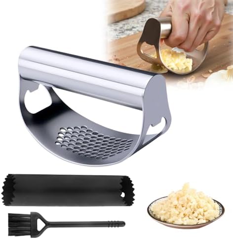 Stainless Steel Garlic Press with Peeler and Brush (1)