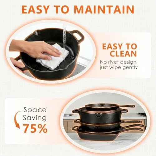 6 Piece Pre-seasoned Cast Iron Cookware Set with Dutch Oven, Skillets
