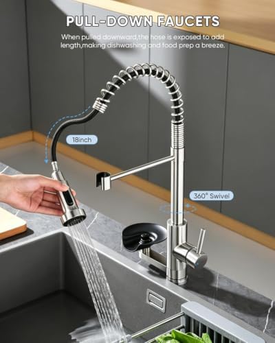 Pull Down Kitchen Faucet with Cup Washer, Brushed Nickel
