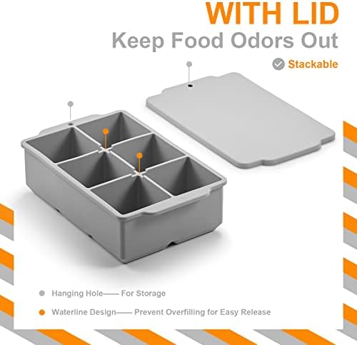 Nax Caki Large Ice Cube Tray with Lid, Stackable Big Silicone Square