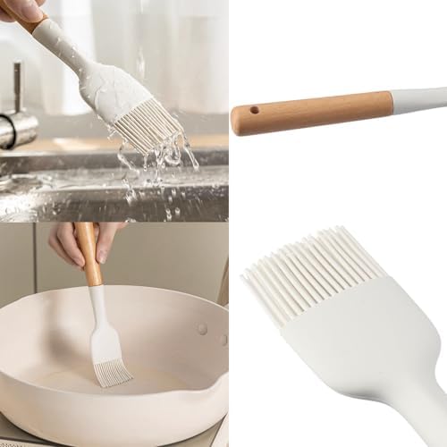 2Pcs Silicone Oil Brush with Wooden Handle,Durable Basting Brush