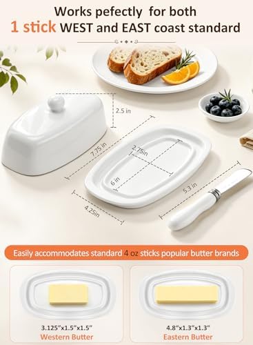 Ceramic Butter Dish with Lid and Knife for Countertop Refrigerator
