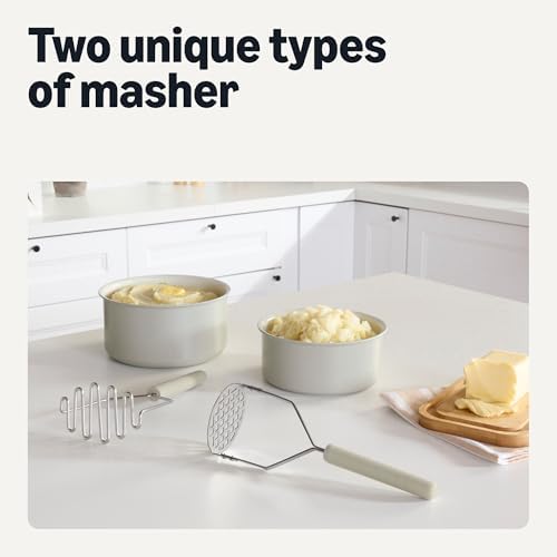 Amazon Basics Potato Mashers, 2-Piece Set, Stainless Steel, Soft Grip