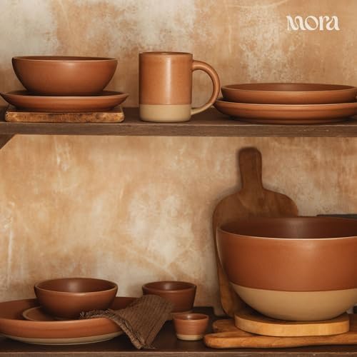 MORA Medium Dishes Set of 4, 30oz Ceramic Pottery Pasta Plate/Wide