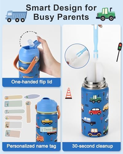Kids Water Bottle 14oz, Insulated Toddler Water Bottle Stainless Steel