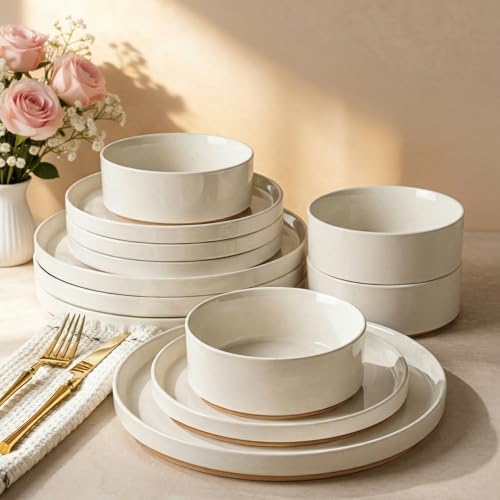 AmorArc Stoneware Dinnerware Sets for 8,24 Pcs Plates and Bowls Set