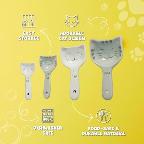 Cat Measuring Spoons Set of 4, Ceramic Baking Kitchen Gifts for Women