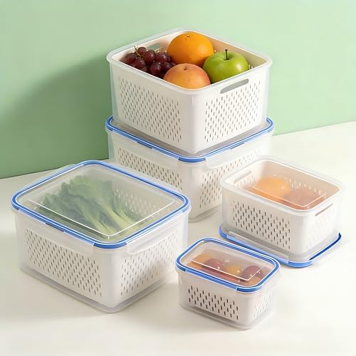 3-Pack Fruit Storage Containers with Strainer and Drain Lid