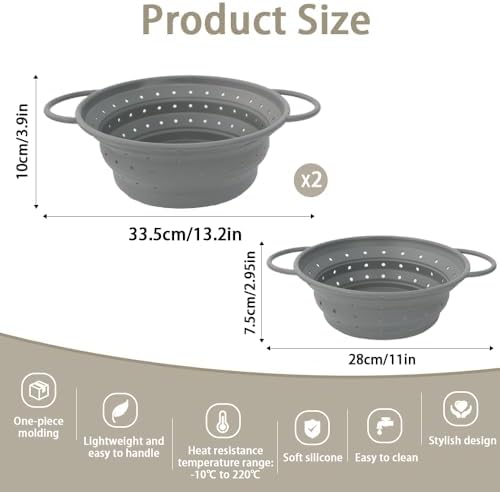 CEYAZYE Collapsible Colander Set of 3, Silicone Space-Saving Foldable