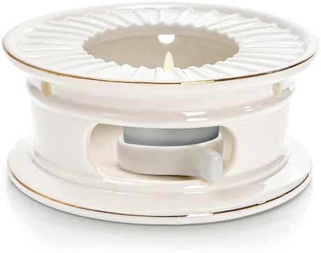 Ceramic Teapot Warmer, Gold Rim Teapot Heater with Tealight Holder