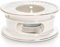 Ceramic Teapot Warmer, Gold Rim Teapot Heater with Tealight Holder