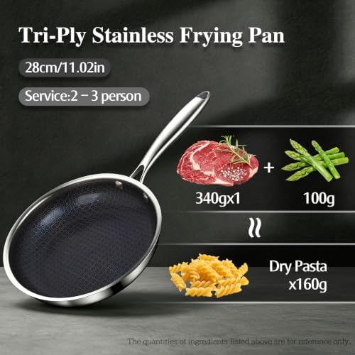 BRASA,3PCS,Nonstick Frying Pan Set,7.87in+9.45in+11.02in,Stainless Steel Pan Set,Skillet set Ceramic Nonstick Cookware set,Compatible Gas,Induction Dishwasher Safe PFOS,PFOA Free Frying Pan Set
