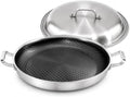 DELARLO 16 Inch Stainless Steel Nonstick Paella Pan with Lid