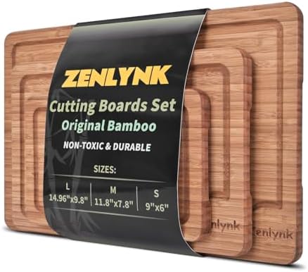 Bamboo Cutting Boards for Kitchen, 3 Piece Bamboo Cutting Board Set