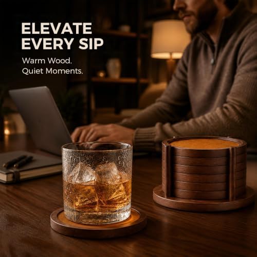 MinBoo Bamboo Coasters for Coffee Table Set of 6 Coasters for Drinks