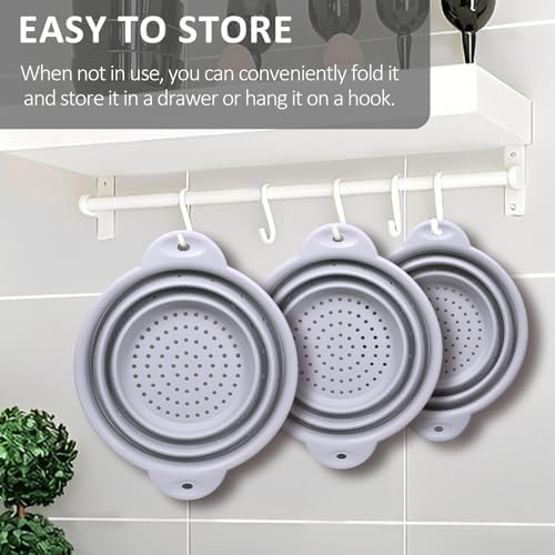 Silicone Collapsible Colander Set of 3, Thickened Foldable Strainers