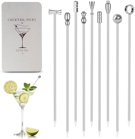 Metal Martini Cocktail Picks, Olive Skewers 4.2 inch, Stainless Steel