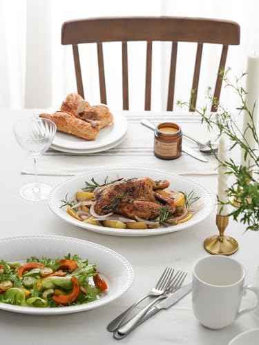 Kanwone Ceramic Large Serving Bowls, Oval Serving Platters for Entertaining, 13" Porcelain Serving Dishes for Dinner, Pasta, Salad, Turkey, Fruit, Bread, Appetizers, Microwave Safe, White, Set of 2