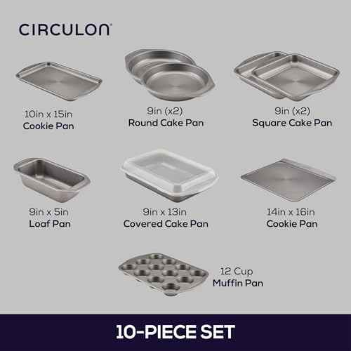 Circulon Total Nonstick Bakeware Set, Metal Baking Pans Set, 10-Piece, Gray