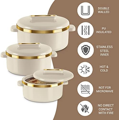 Milton Curve Stainless Steel Casserole Set, 3-Piece, Ivory