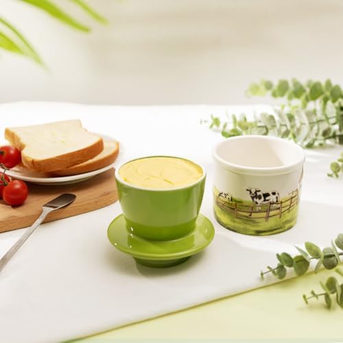 Ceramic Butter Crock With Lid for Countertop, Embossed Cow Butter