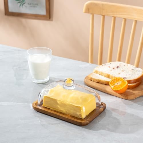 Butter Dish with Lid, Clear Glass Domed Cheese Dish with Handle