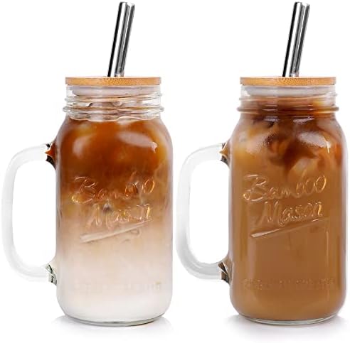 ANOTION Mason Jar with Lid and Straw, 24 oz Regular Mouth Mason Jars