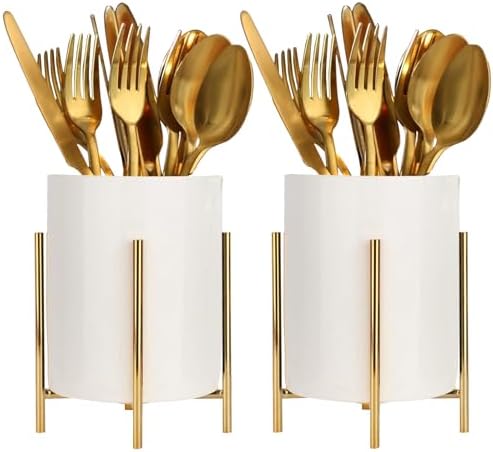 2 Set Silverware Caddy for Countertop,Sturdy Ceramic and Sturdy Metal