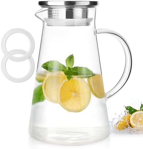 Glass Pitcher with Lid and Handle,68oz Borosilicate Water Pitcher