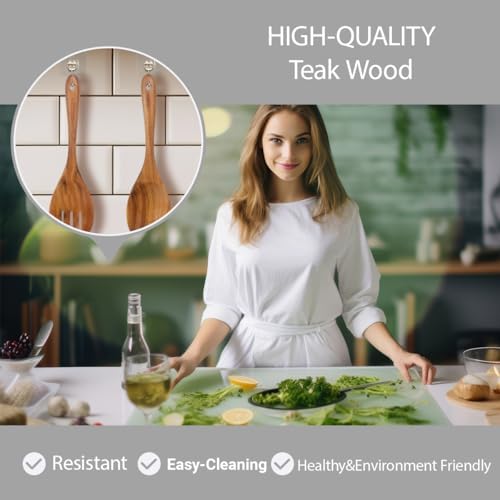Teak Wood Salad Serving Spoon and Spork 13-Inch, Large Wooden Salad