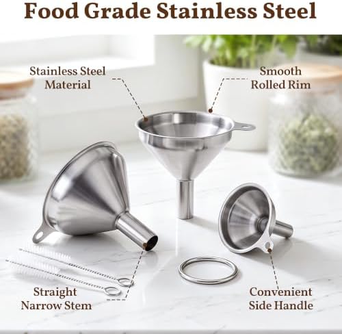 Mini Stainless Steel Funnel, Set of 3 for Filling Bottles and Kitchen