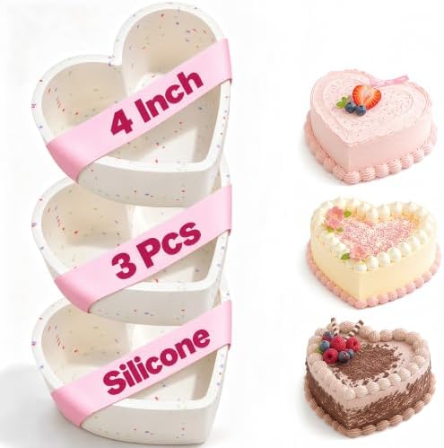 4 Inch Mini Silicone Heart Shaped Cake Pans for Baking Set of 3