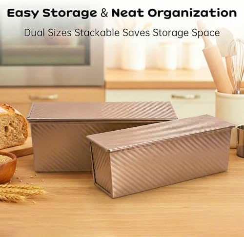 2 Pack Pullman Loaf Pan with Lid - 2.2LB Non-Stick Bread Pan, Carbon