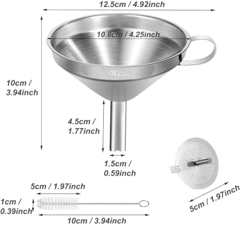 Stainless Steel Kitchen Funnel, 4.3-Inch Metal Funnel with Strainer