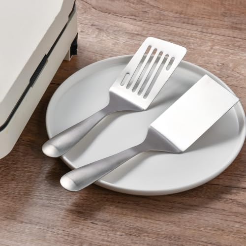 IMEEA Small Stainless Steel Spatula Set 10-Inch Flat & Slotted Turner