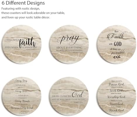 Coasters for Drinks with Bible Verses, Set of 6 Absorbent Drinks