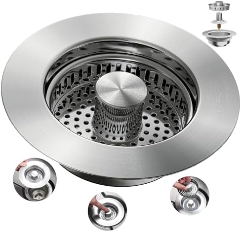 Sink Drain Strainer 3 in 1, 304 Stainless Steel Pop Up Sink Stopper