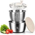 5.3 Qt Stainless Steel Salad Spinner with Storage Lid, Beige White
