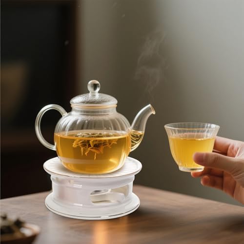 Ceramic Teapot Warmer, Gold Rim Teapot Heater with Tealight Holder