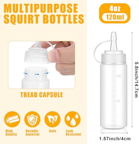 Hoolerry 32 Pcs 4oz Small Plastic Squeeze Bottle Bulk for Syrup Paint