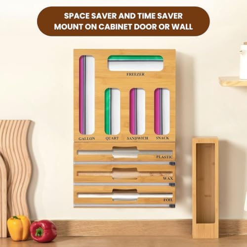 9 in 1 Bamboo Kitchen Drawer Storage Bag Organizer with Cutter