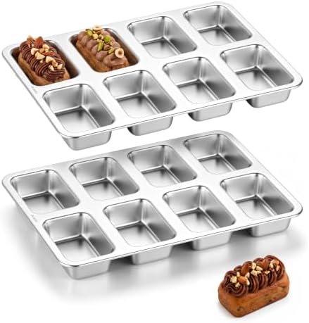E-far Mini Loaf Pan, 8-Cavity Stainless Steel Baking Bread Pans Set