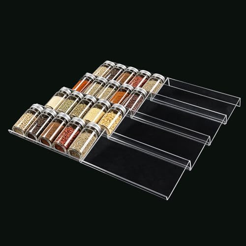 Expandable Acrylic Spice Drawer Organizer – 4-Tier Clear Seasoning