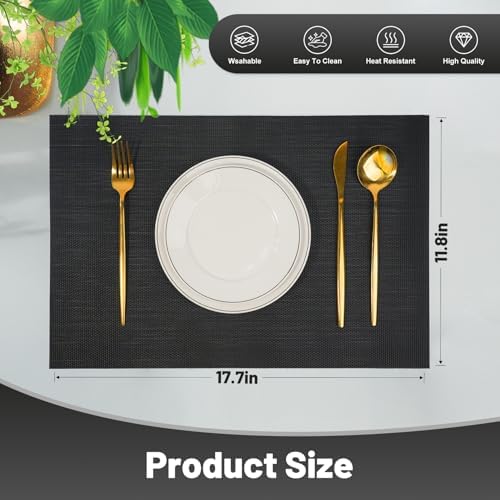 Placemats Set of 6,Non-Slip PVC Weave Table Mats Easy to Clean,Heat